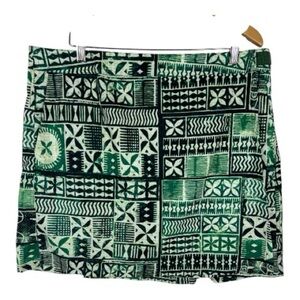 RipSkirt Hawai Sz XL Green Batik/Geometric Wrap Knee Length Skirt Beach EUC